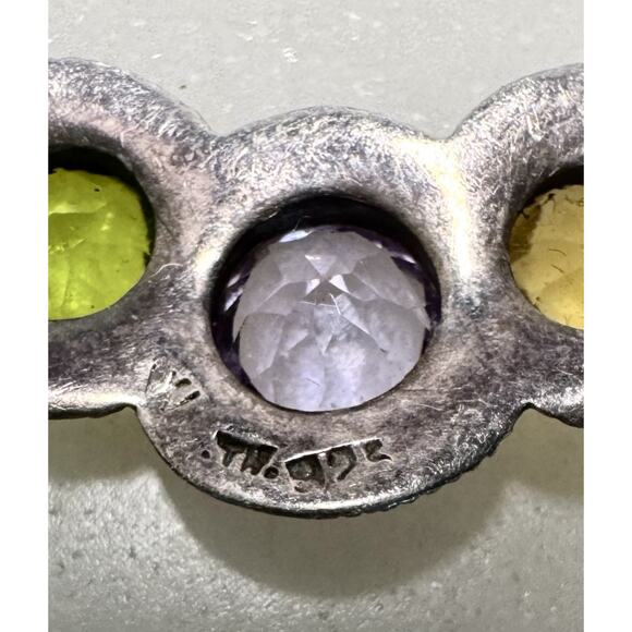 TH 925 Sterling Silver Curved Collar Necklace Multi Gemstone Design - Picture 2 of 4